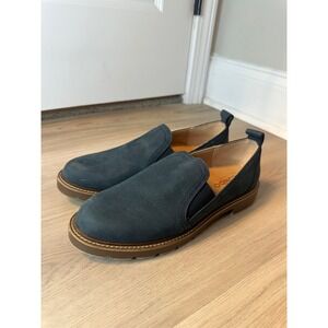 Blondo Phoebe Waterproof Navy Blue Leather Slip On Loafers Lug Sole Shoes 8M